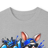 Blue Graffiti Bunny Graphic Long Sleeve T-Shirt