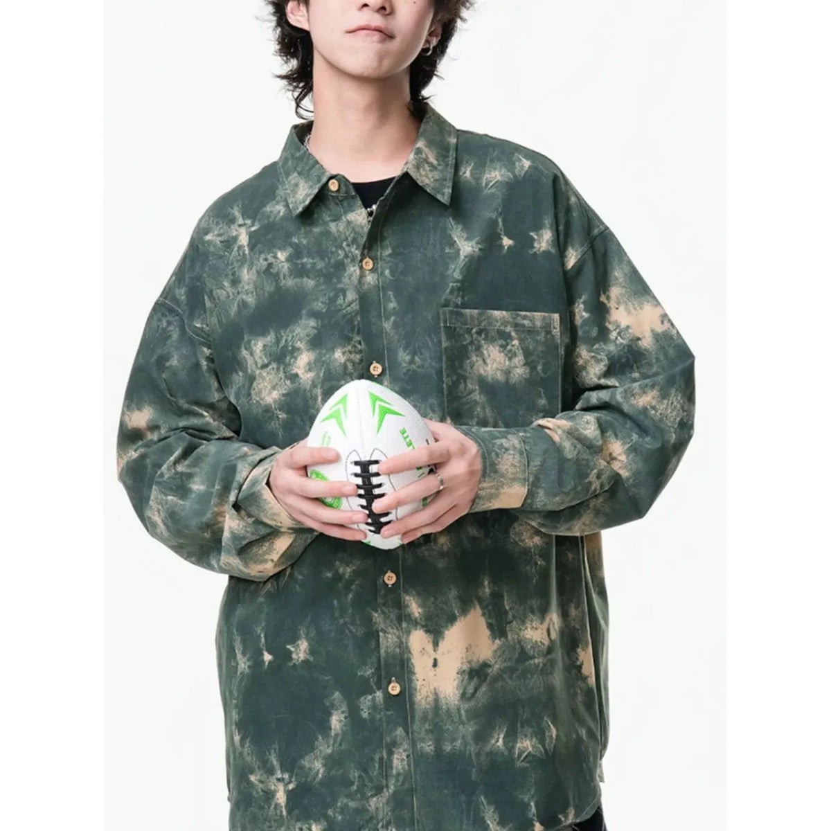 Men's Plus Size Tie-Dye Button-Up Shirt - Burgundy