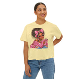 Boxy Tee — Pink Bow Girl Graphic Crop Tee