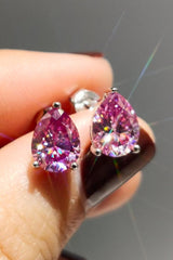 2 Carat Teardrop Moissanite Platinum-Plated Stud Earrings - Pink