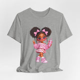 Cute Girl Graphic Tee — Pink Cartoon Doll Illustration T-Shirt