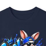Blue Graffiti Bunny Graphic Long Sleeve T-Shirt