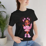 Cute Girl Graphic Tee — Pink Cartoon Doll Illustration T-Shirt