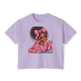 Boxy Tee — Pink Bow Girl Graphic Crop Tee
