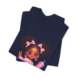 Cute Girl Graphic Tee — Pink Cartoon Doll Illustration T-Shirt