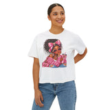 Boxy Tee — Pink Bow Girl Graphic Crop Tee