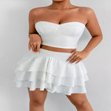 Tube Top and Ruffle Layered Skirt Set - White
