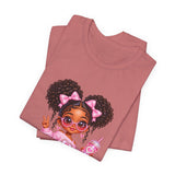 Cute Girl Graphic Tee — Pink Cartoon Doll Illustration T-Shirt