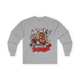 Money Makes Moves Teddy Bear Graphic Long Sleeve Shirt