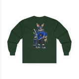 Skateboard Bunny Long Sleeve Tee — Blue Rabbit Skate Graphic
