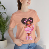 Cute Girl Graphic Tee — Pink Cartoon Doll Illustration T-Shirt