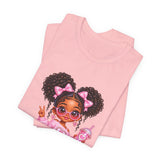 Cute Girl Graphic Tee — Pink Cartoon Doll Illustration T-Shirt