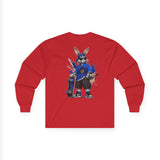 Skateboard Bunny Long Sleeve Tee — Blue Rabbit Skate Graphic