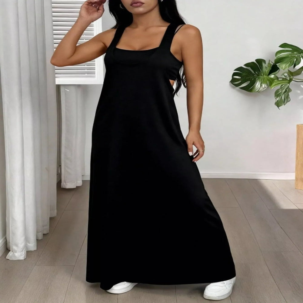 Scoop Neck Cami and Maxi Dress Set - Dark Gray