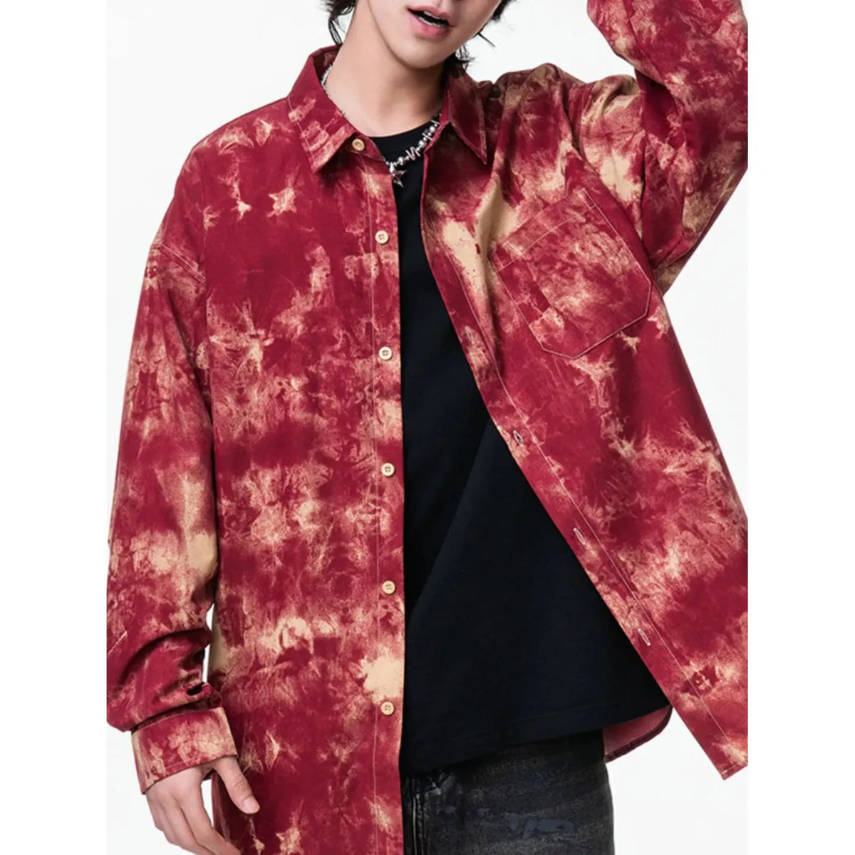 Men's Plus Size Tie-Dye Button-Up Shirt - Bright Yellow