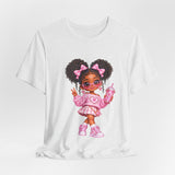 Cute Girl Graphic Tee — Pink Cartoon Doll Illustration T-Shirt