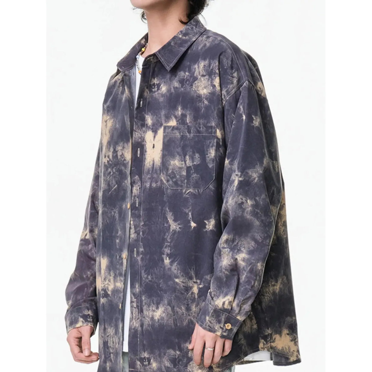Men's Plus Size Tie-Dye Button-Up Shirt - Dark Blue