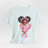 Cute Girl Graphic Tee — Pink Cartoon Doll Illustration T-Shirt