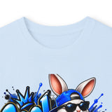 Blue Graffiti Bunny Graphic Long Sleeve T-Shirt