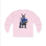 Skateboard Bunny Long Sleeve Tee — Blue Rabbit Skate Graphic