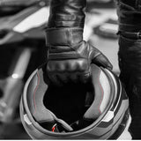 Men's winter motorcycle leather gloves with insulated lining for cold-weather riding.
