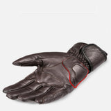 Men's winter motorcycle leather gloves with insulated lining for cold-weather riding.