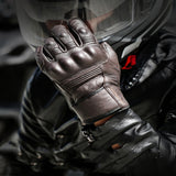 Men's winter motorcycle leather gloves with insulated lining for cold-weather riding.