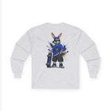 Skateboard Bunny Long Sleeve Tee — Blue Rabbit Skate Graphic