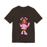 Cute Girl Graphic Tee — Pink Cartoon Doll Illustration T-Shirt