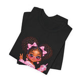 Cute Girl Graphic Tee — Pink Cartoon Doll Illustration T-Shirt