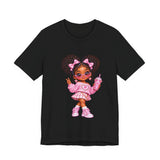 Cute Girl Graphic Tee — Pink Cartoon Doll Illustration T-Shirt
