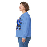 Blue Graffiti Bunny Graphic Long Sleeve T-Shirt
