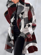 Fashion Retro Women's Lapel Print Wool Jacket - 2 Style
