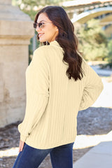 Basic Bae Full Size Ribbed Exposed Seam Mock Neck Knit Top - Rust