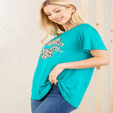 Heimish Full-Size Leopard Lip Round Neck T-Shirt - Cerulean