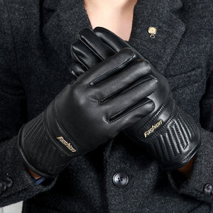 Men's plus velvet thermal winter gloves with soft insulated lining.