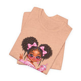 Cute Girl Graphic Tee — Pink Cartoon Doll Illustration T-Shirt