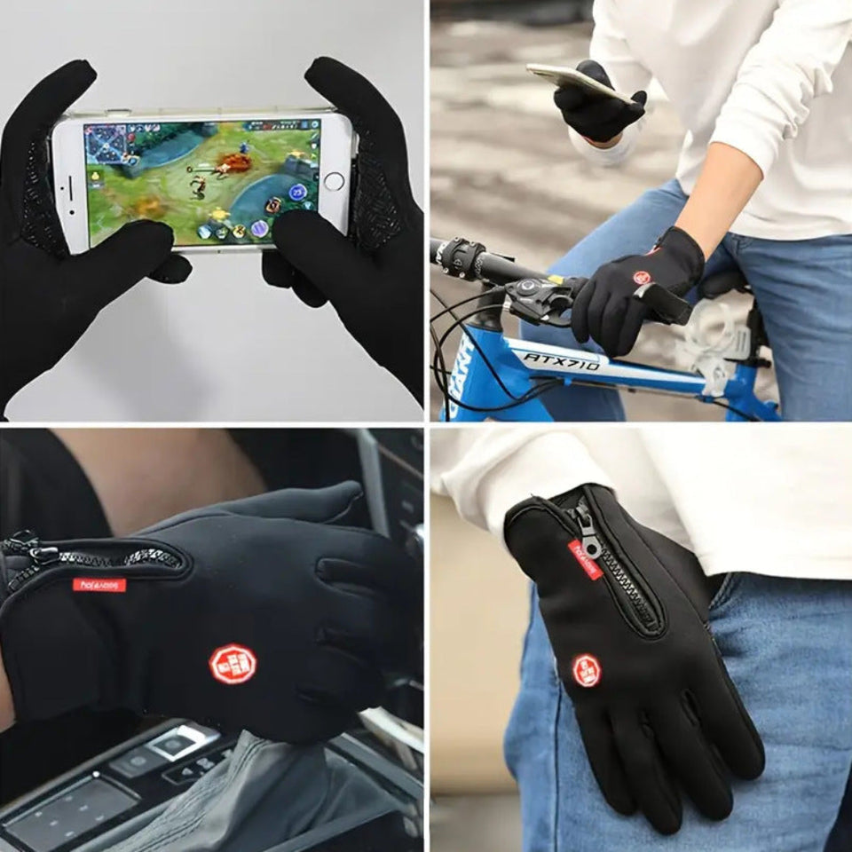 Winter sports touchscreen thermal gloves with waterproof and windproof protection for skiing and cold-weather outdoor activities.