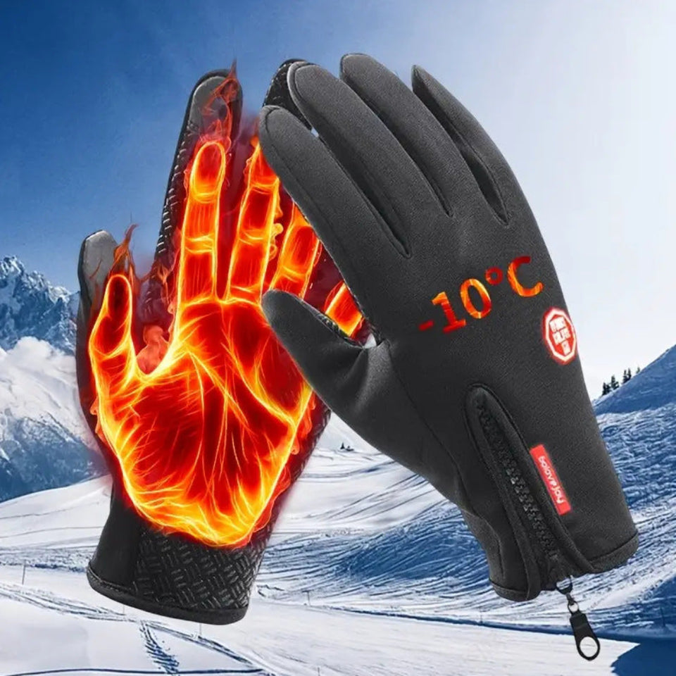 Winter sports touchscreen thermal gloves with waterproof and windproof protection for skiing and cold-weather outdoor activities.