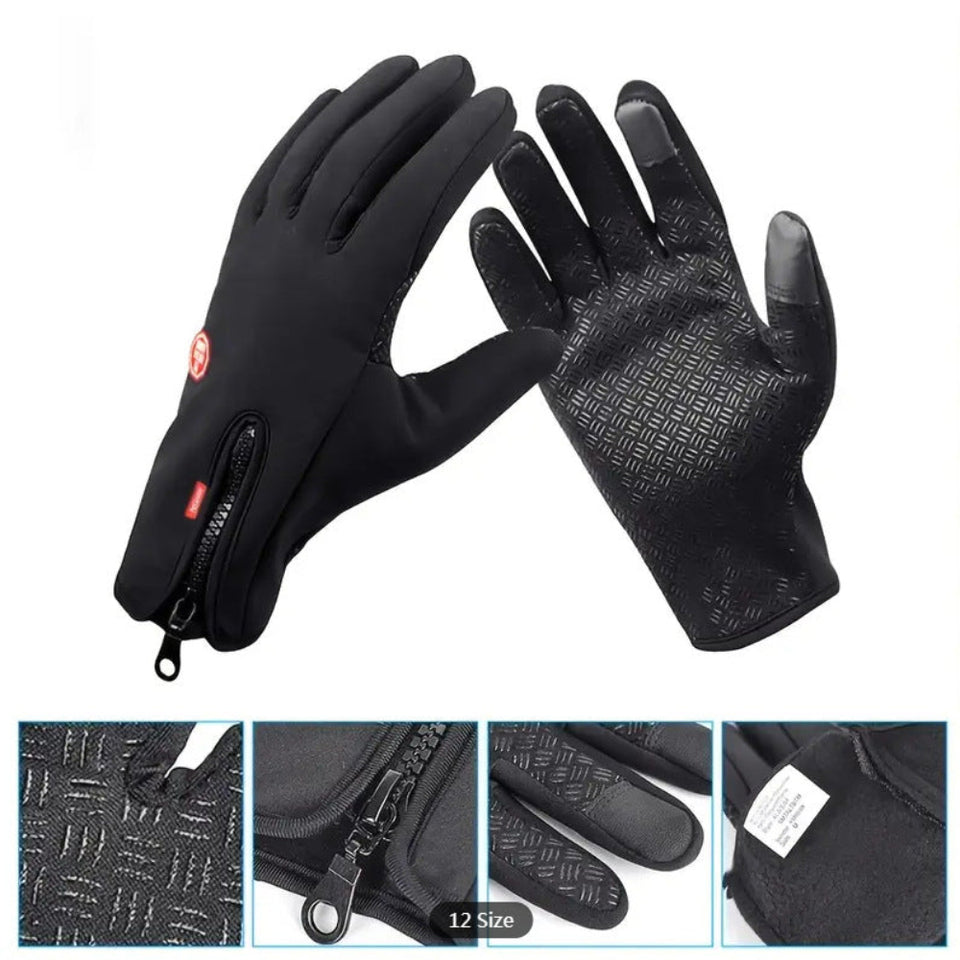 Winter sports touchscreen thermal gloves with waterproof and windproof protection for skiing and cold-weather outdoor activities.