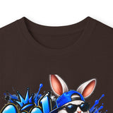 Blue Graffiti Bunny Graphic Long Sleeve T-Shirt