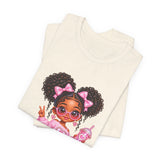 Cute Girl Graphic Tee — Pink Cartoon Doll Illustration T-Shirt