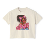 Boxy Tee — Pink Bow Girl Graphic Crop Tee