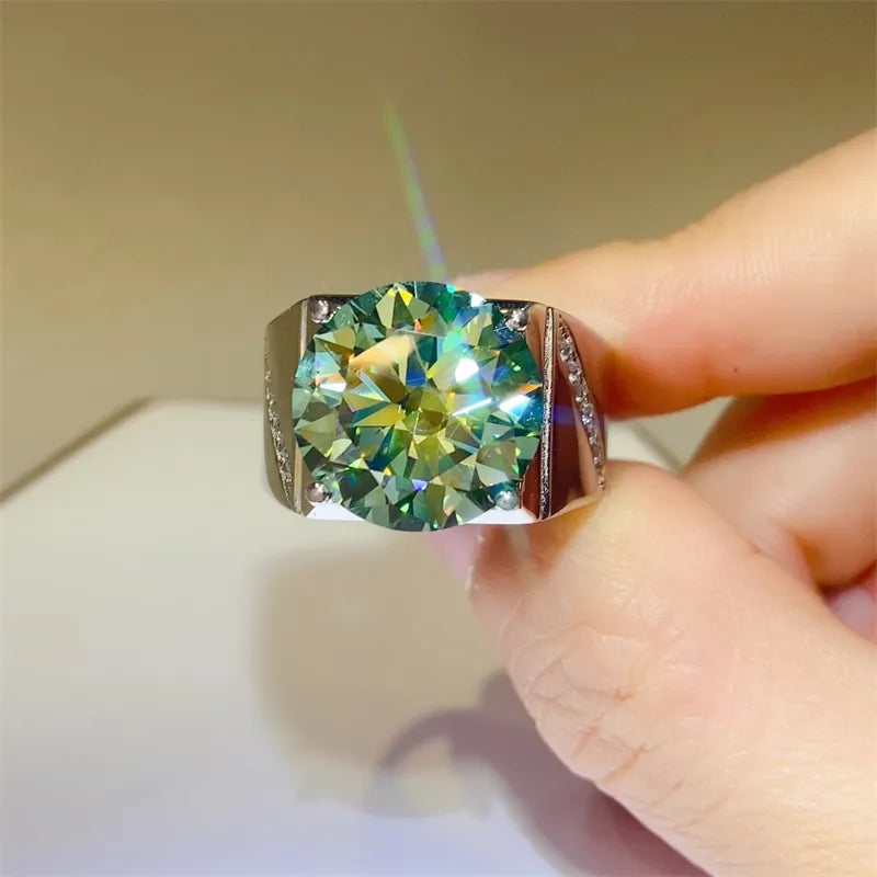 10 carat moissanite signet ring crafted in 925 sterling silver with a brilliant sparkling gemstone.