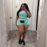Ribbed Knit Bodysuit and Shorts Set - Black