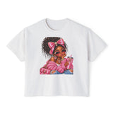 Boxy Tee — Pink Bow Girl Graphic Crop Tee