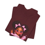 Cute Girl Graphic Tee — Pink Cartoon Doll Illustration T-Shirt