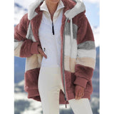Multicolor patchwork hooded short fashion jacket - Khaki