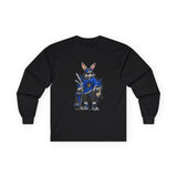 Skateboard Bunny Long Sleeve Tee — Blue Rabbit Skate Graphic