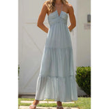 Tiered Halter Neck Cami Dress - Light Blue